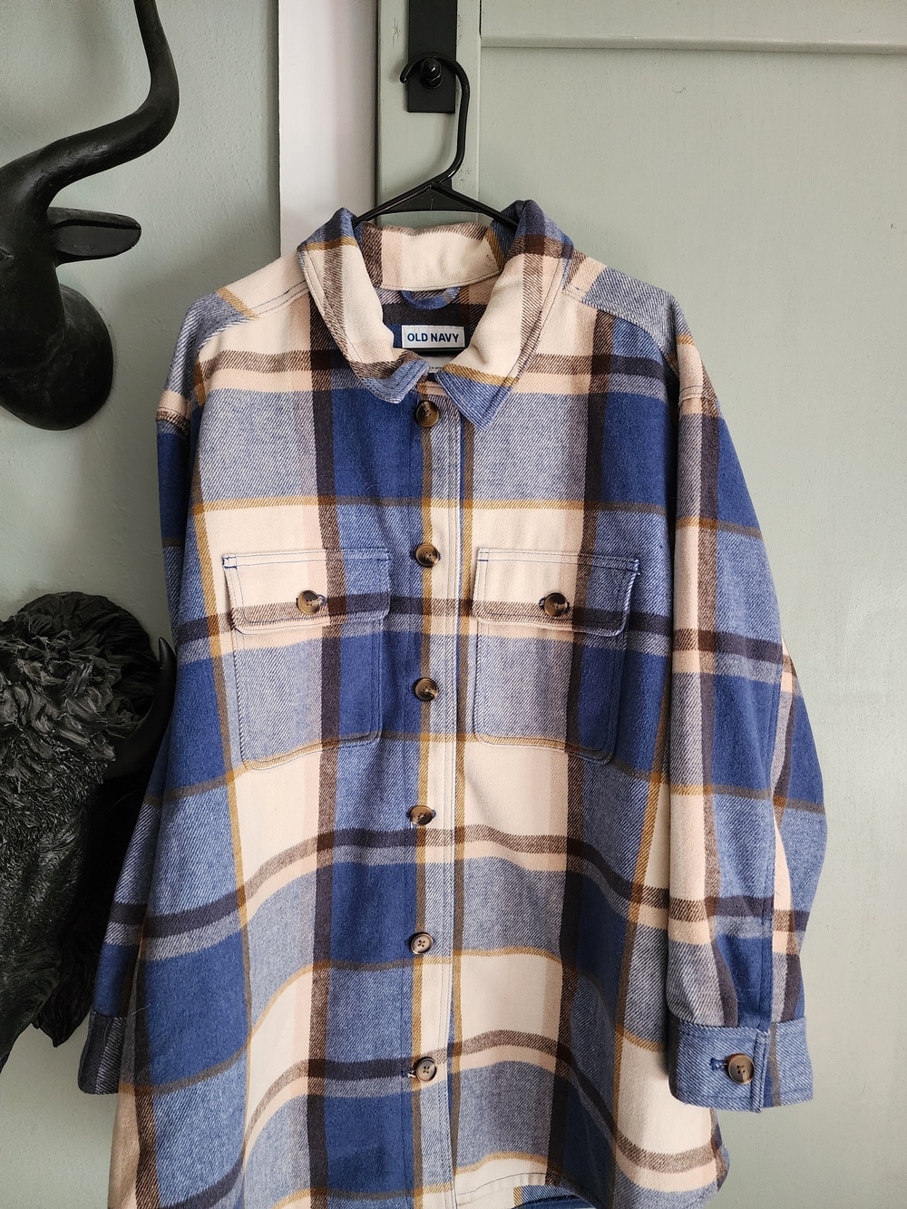 Old Navy Blue & Cream Plaid Utility Shacket